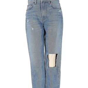Reformation Blue Straight Leg Jeans with Distressed Details